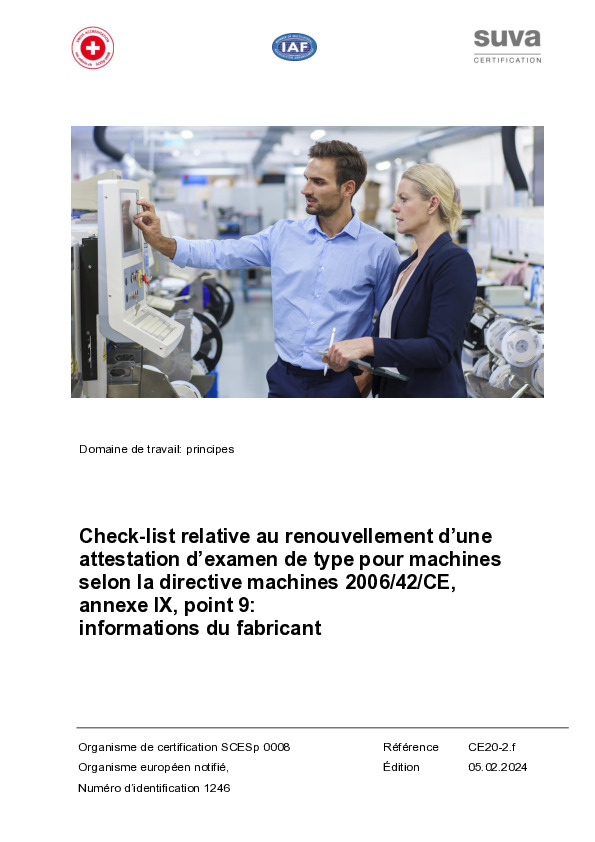 Check-list relative au renouvellement d’une attestationd’examen de type pour machines selon la directive machines 2006/42/CE,annexe IX, point 9: informations du fabricant