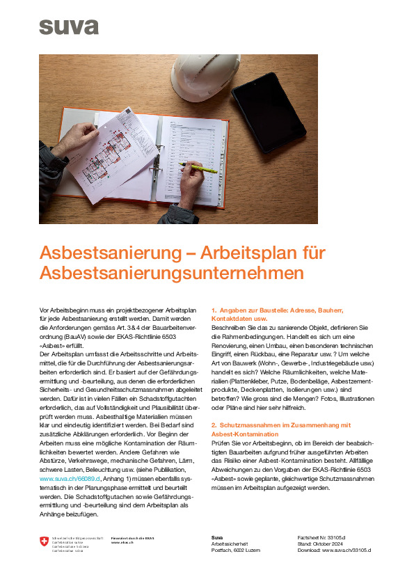 Asbestsanierung - Arbeitsplan für Sanierungsfirmen