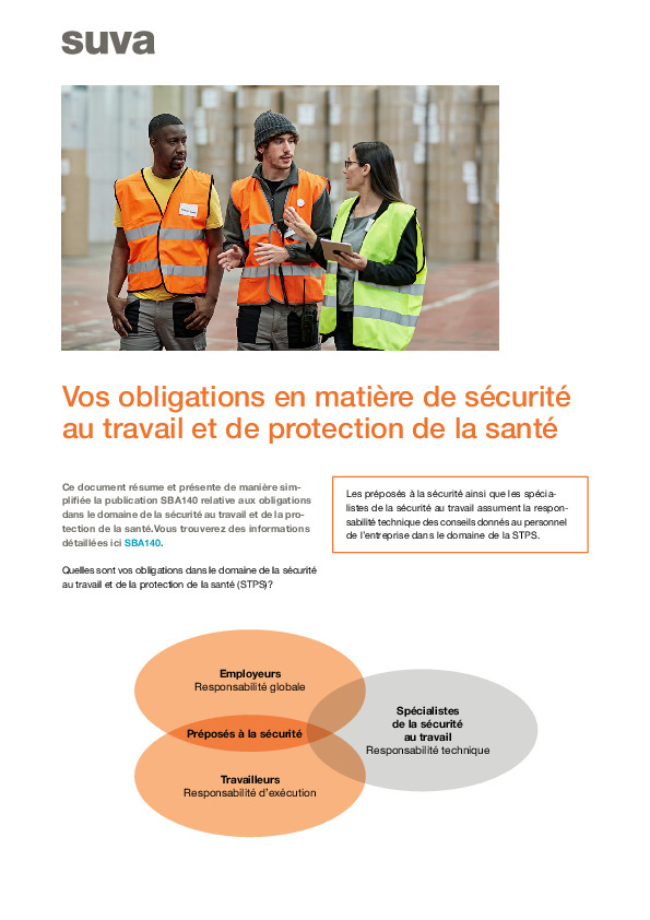 Obligations en matière de sécurité au travail et de protection de la santé