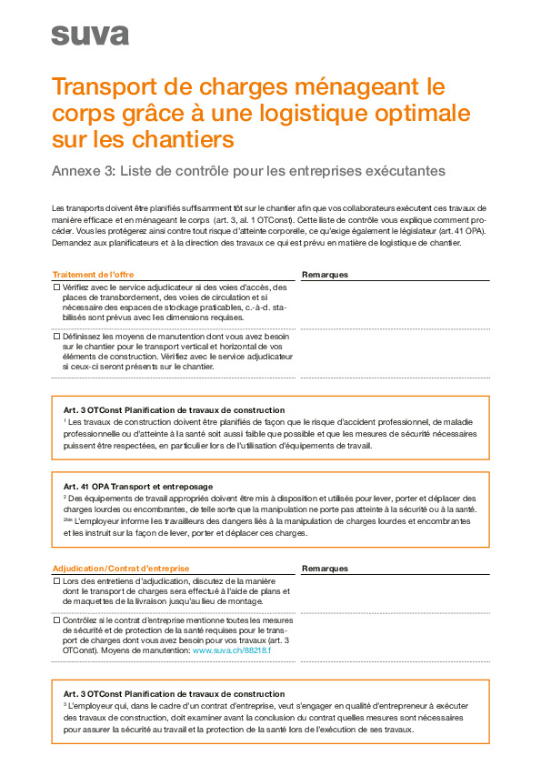 Liste de contrôle pour les entreprises exécutantes