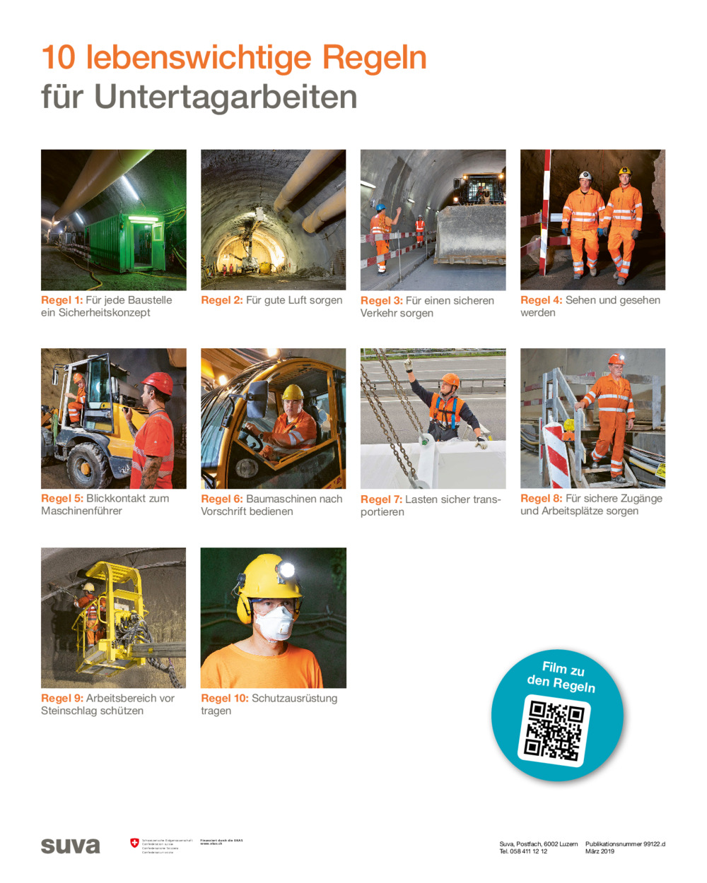 10 lebenswichtige Regeln für Untertagarbeiten. Magnetplakat