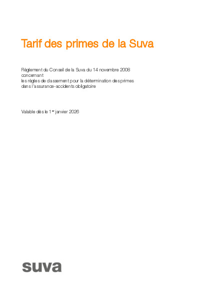 Tarif des primes de la Suva 2026