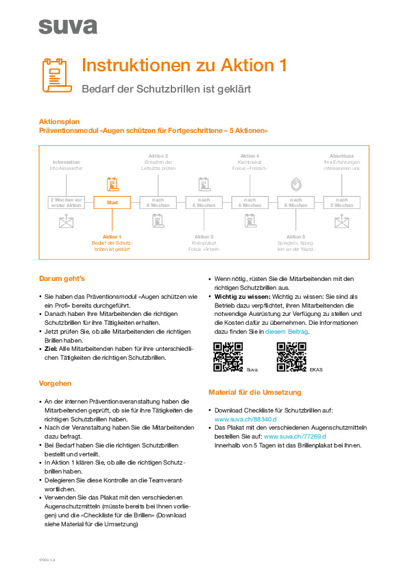 Instruktionen Aktion 1: Bedarf der Schutzbrillen ist geklärt