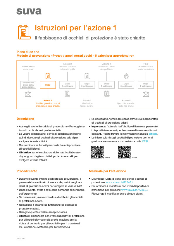 Istruzioni per l’azione 1: Il fabbisogno di occhiali di protezione è stato chiarito