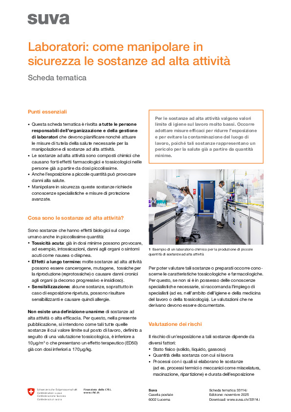 Uso sicuro di sostanze ad alta attività in laboratorio
