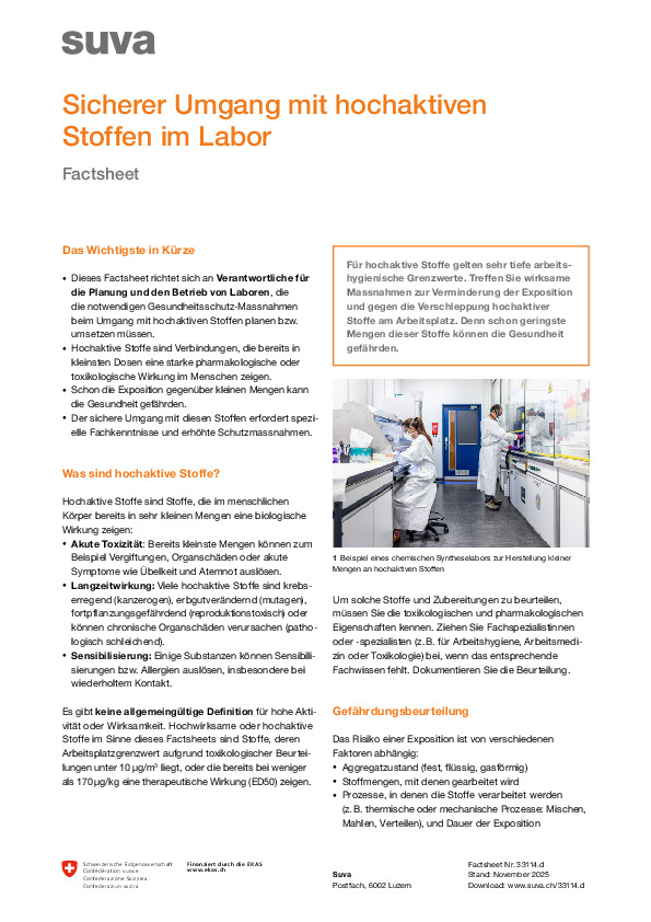 Sicherer Umgang mit hochaktiven Stoffen im Labor