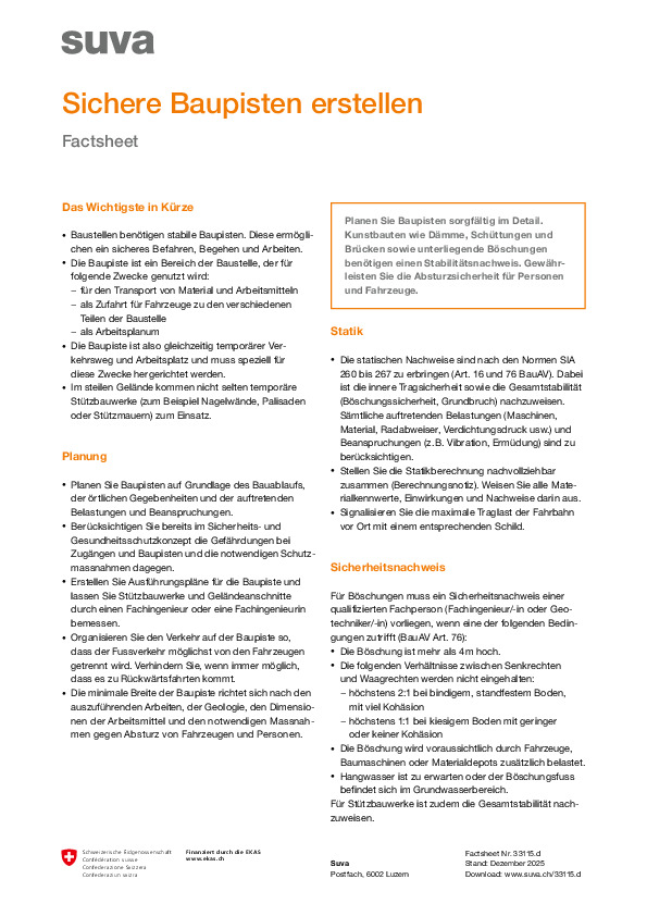 Sichere Baupisten erstellen