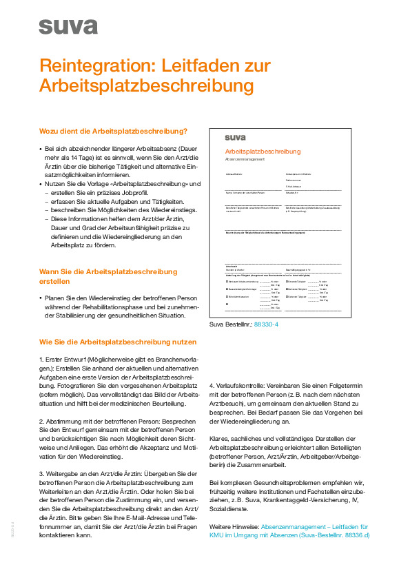 Reintegration: Leitfaden zur Arbeitsplatzbeschreibung