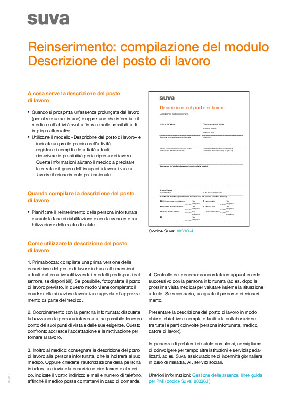 Reintegrazione: guida per la descrizione del posto
