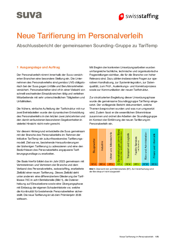 Abschlussbericht «Neue Tarifierung im Personalverleih»