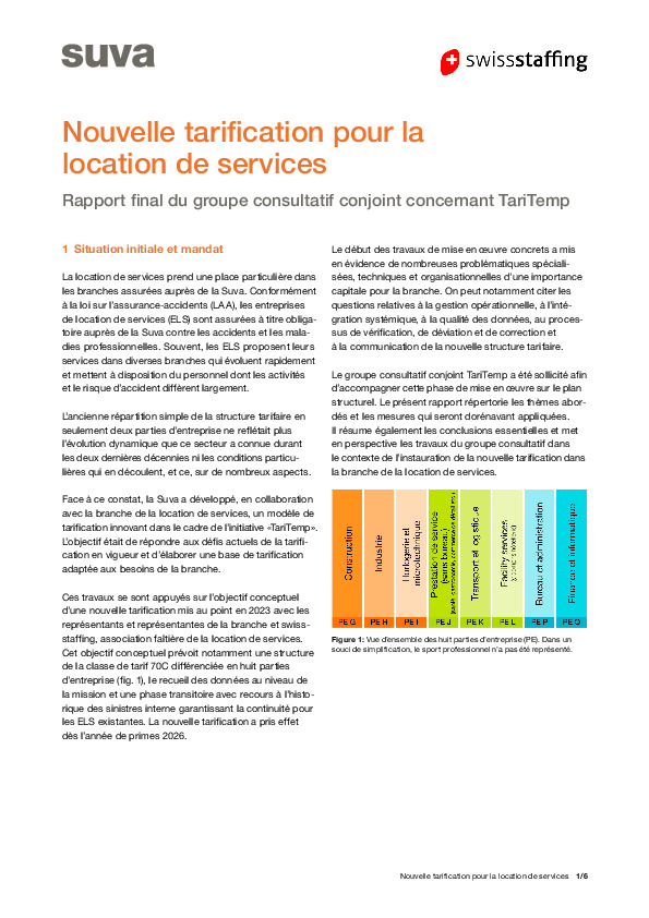 Rapport final «Nouvelle tarification pour la location de services»
