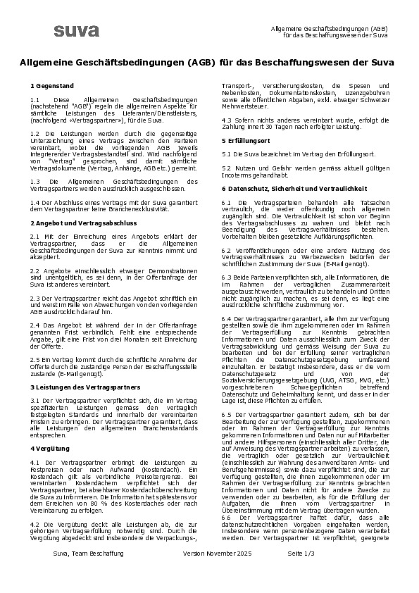 Allgemeine Geschäftsbedingungen (AGB) für das Beschaffungswesen der Suva