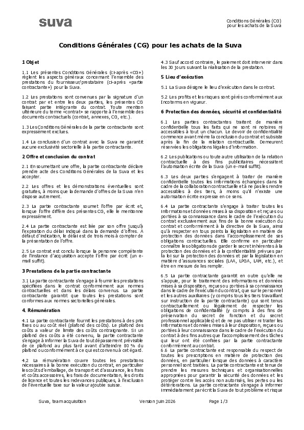 Conditions Générales (CG) pour les achats de la Suva