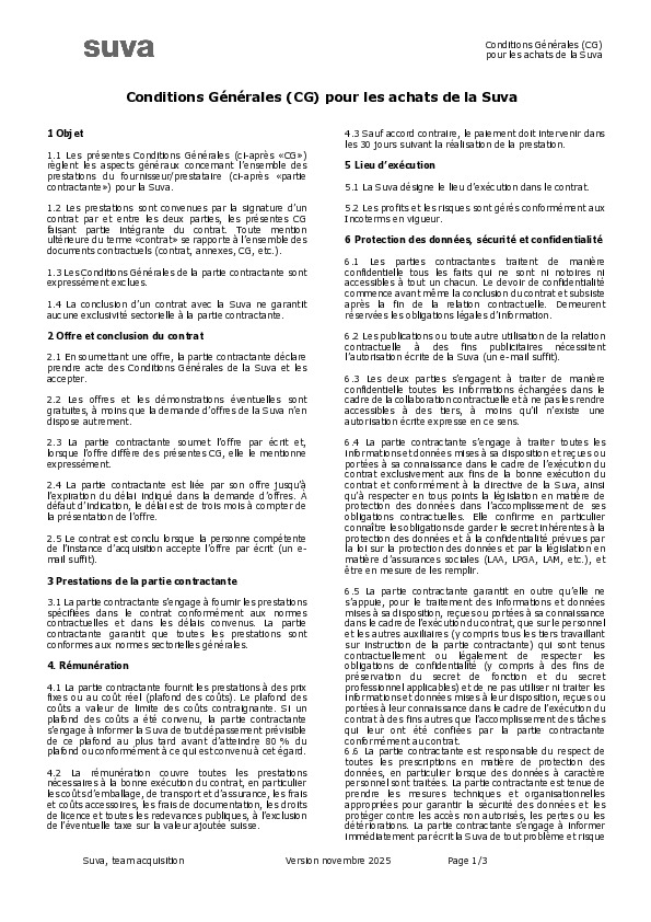 Conditions Générales (CG) pour les achats de la Suva