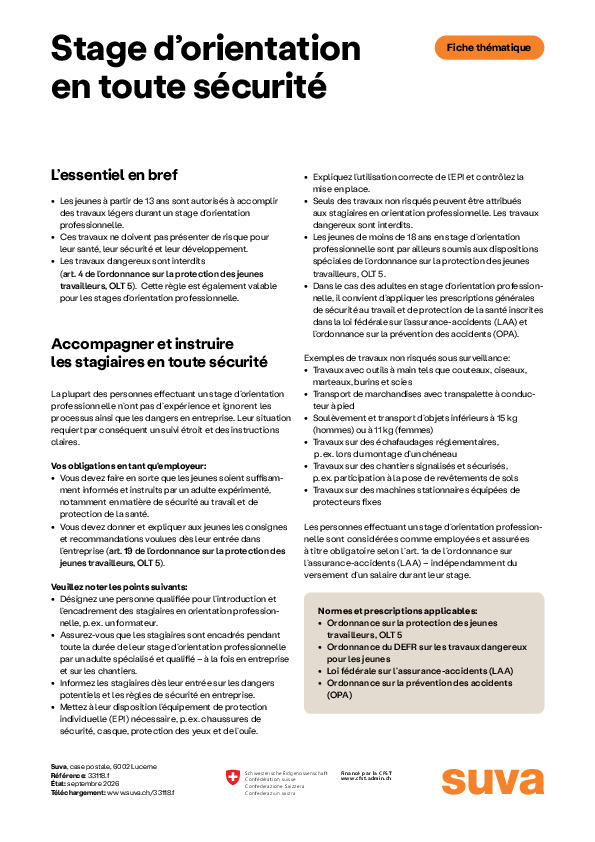 Stage d’orientation en toute sécurité