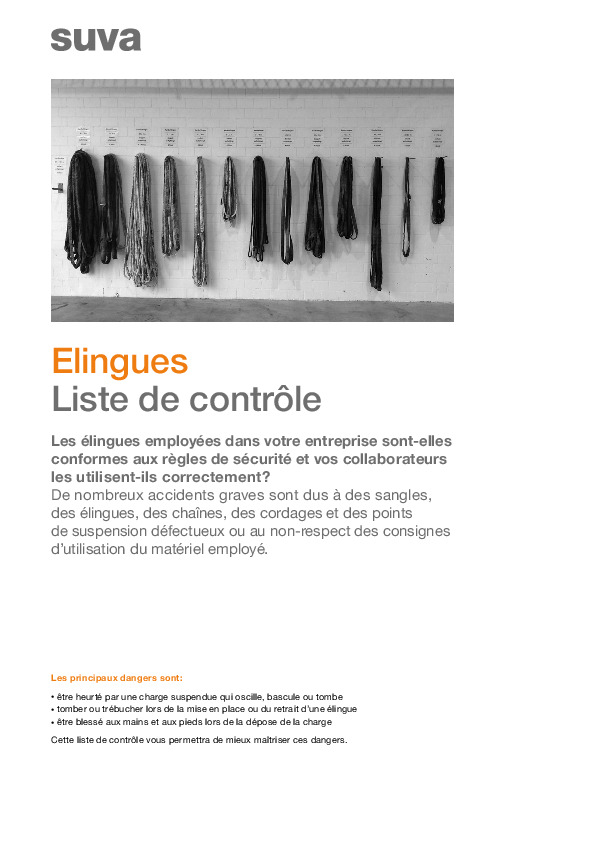 Liste de contrôle Élingues: élingage sûr des charges