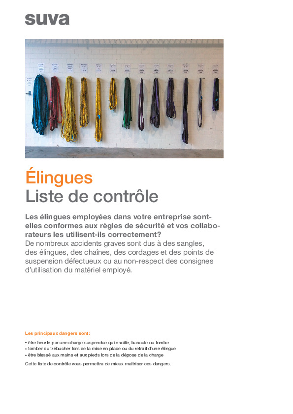 Liste de contrôle Élingues: élingage sûr de charges