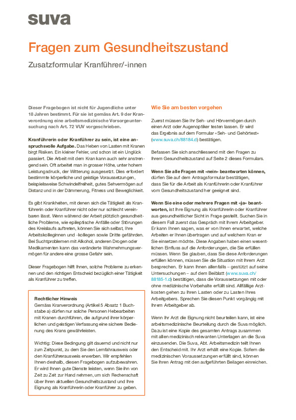 Kranführer/-innen: Fragen zum Gesundheitszustand