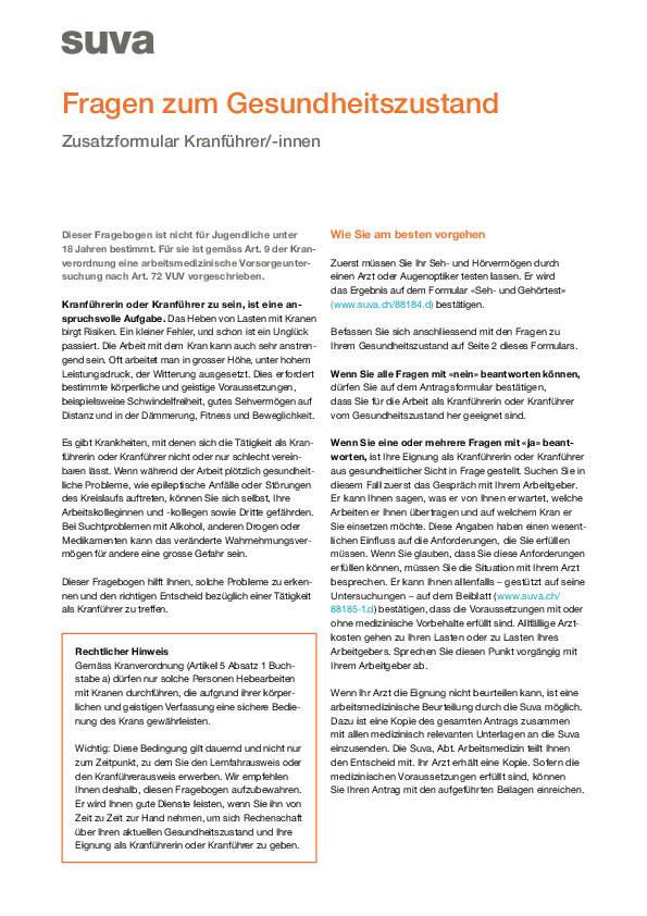 Kranführer/-innen: Fragen zum Gesundheitszustand