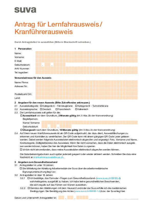 Antrag Kranführerausweis