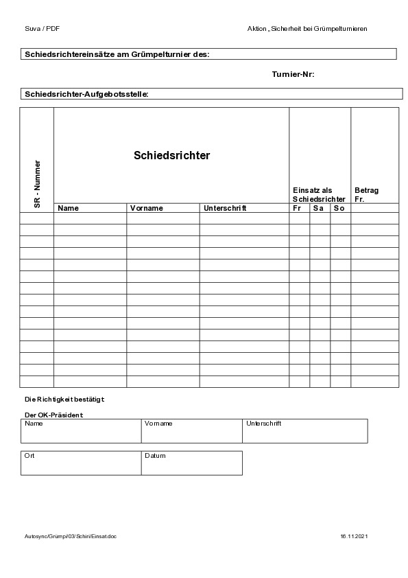 Vorlage Quittung Schiedsrichter