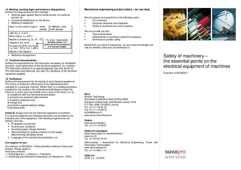 Safety of machinery - the essential points on the electrical equipement of machines