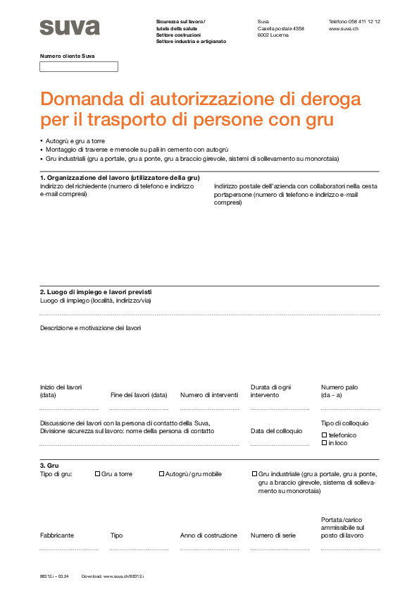 Modulo richiesta autorizzazione trasporto persone gru