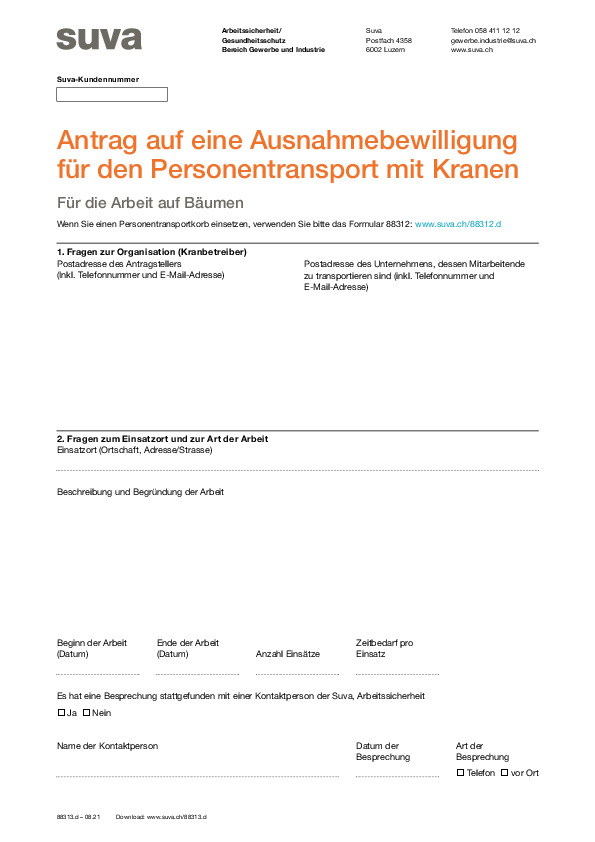 Bewilligung: Antrag für Personentransport mit Kran 