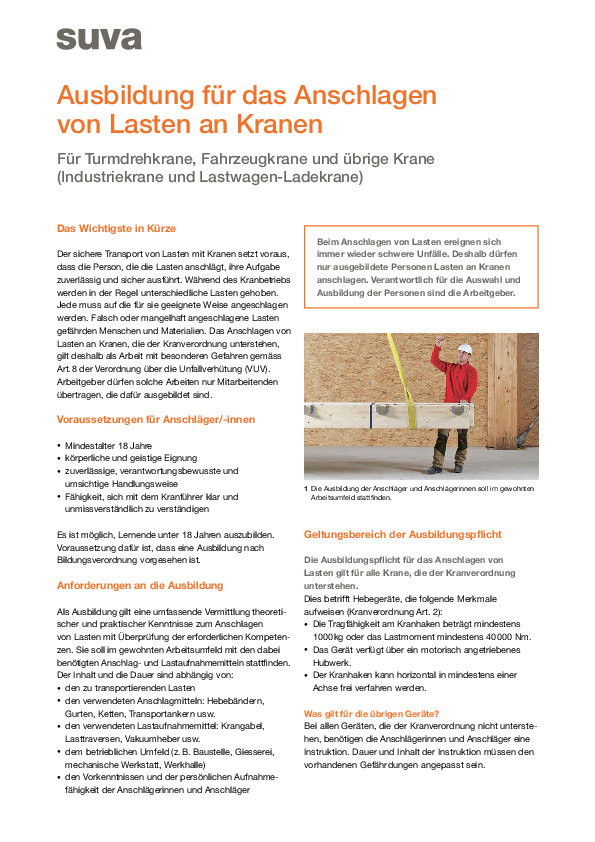 Krane: Ausbildung Anschlagen von Lasten