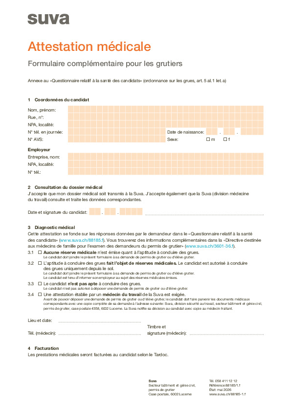 Formulaire d’attestation médicale grutière/grutier