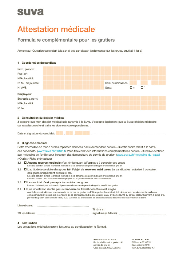 Formulaire d’attestation médicale grutière/grutier