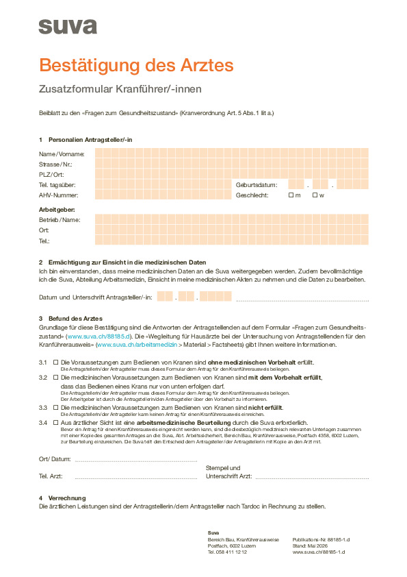 Formular Arztbestätigung Kranführer/-innen