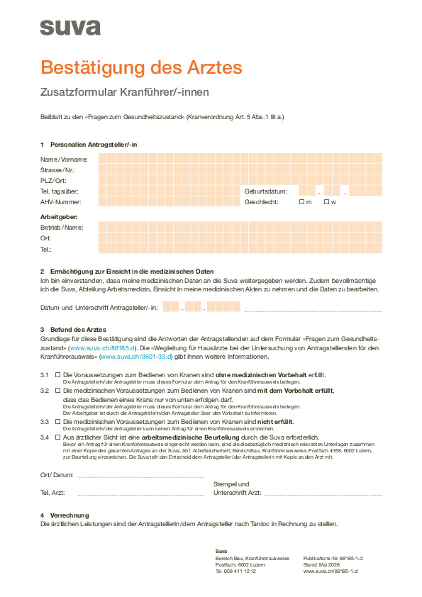 Formular Arztbestätigung Kranführer/-innen