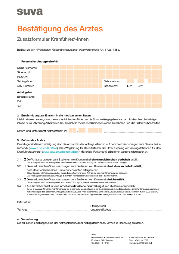 Formular Arztbestätigung Kranführer/-innen