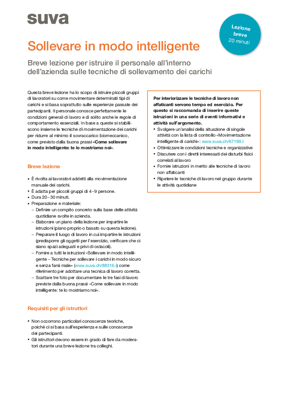 Versione breve «Prima ragiona e poi solleva!»