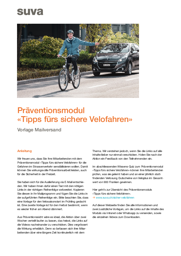 Tipps fürs sichere Velofahren für Mailversand