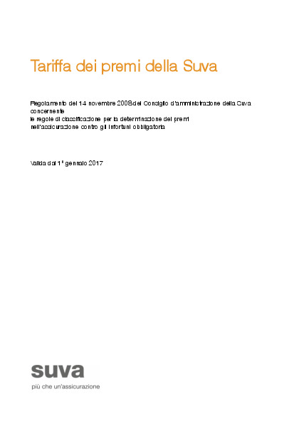 Tariffa dei premi della Suva 2017