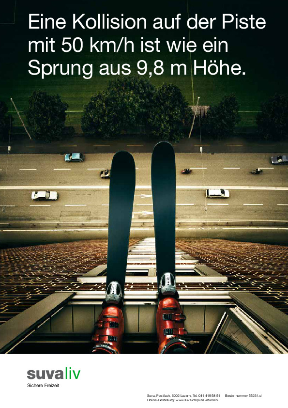 Eine Kollision auf der Piste mit 50 km/h ist wie ein Sprung aus 9,8 m Höhe