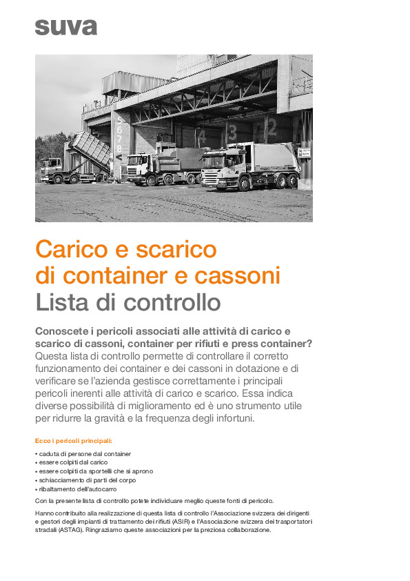 Lista di controllo: carico e scarico, container/cassoni