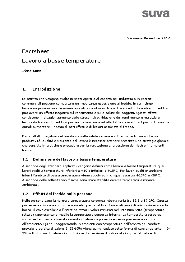 Lavoro a basse temperature: effetti sulla salute