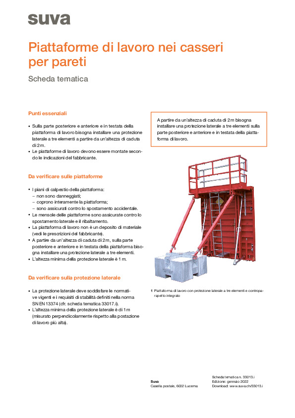 Piattaforme sicure per il getto di calcestruzzo su casserature