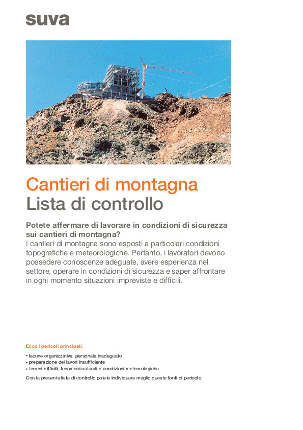 Cantieri di montagna: lista di controllo