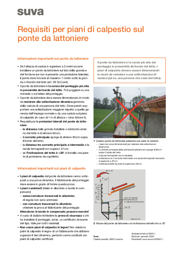 Requisiti elevati per piani di calpestio sul ponte da lattoniere