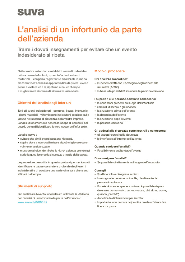 Analisi interna di infortunio – Imparare per il futuro