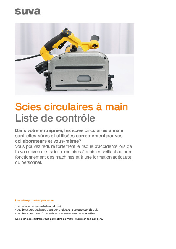 Scie circulaire à main Liste de contrôle: Pour un travail sûr