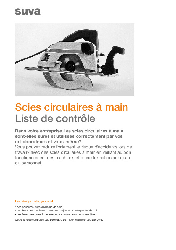 Scie circulaire à main Liste de contrôle: Pour un travail sûr