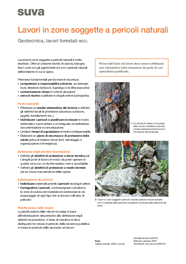 Scheda tem.: lavori in zone soggette a pericoli natur.