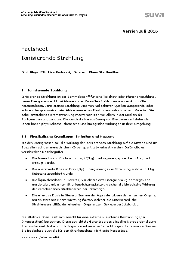 Ionisierende Strahlung: Factsheet