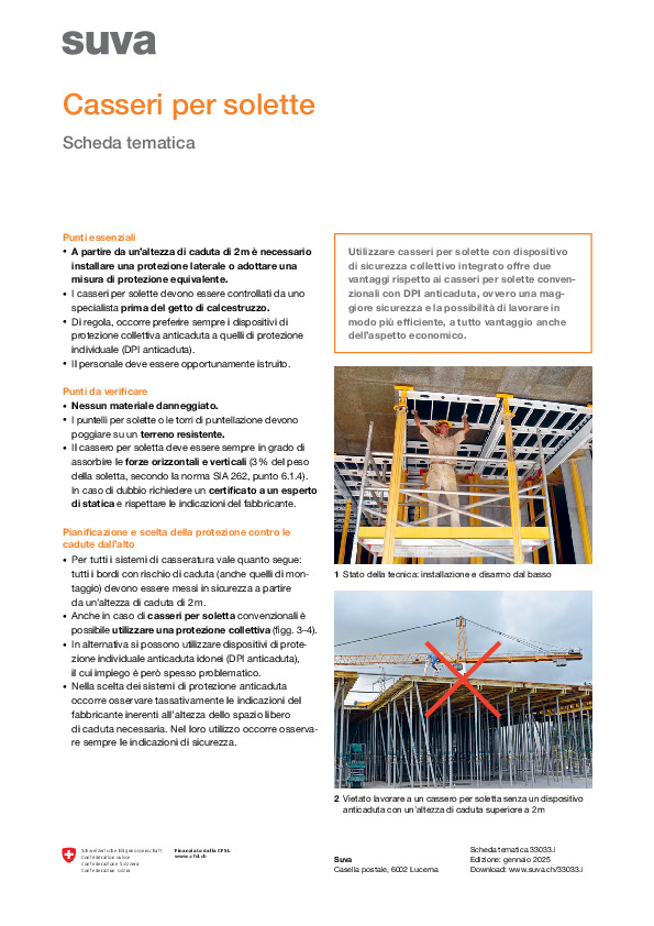 Scheda tematica «Casseri per solette»: evitare le cadute