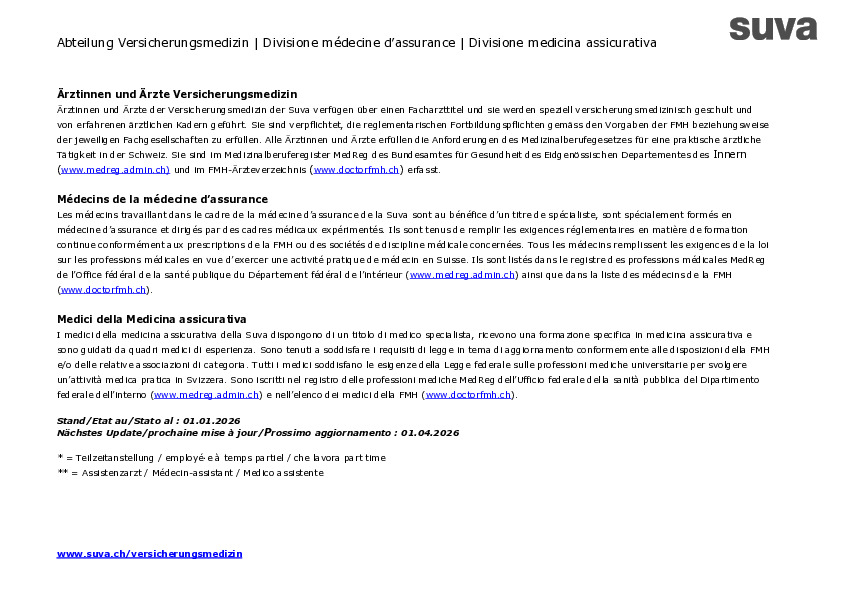 Liste des médecins de la médecine d’assurance